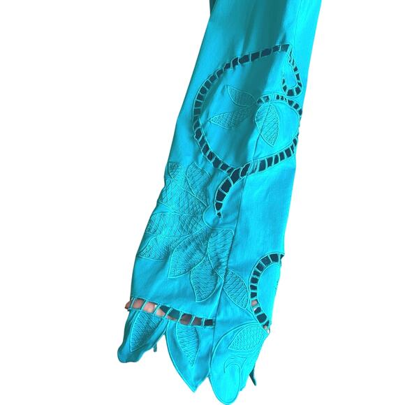 Turquoise Resort Pants Cutwork Embroidery Boho Coastal Cruise Beach Size 10 - Picture 4 of 7